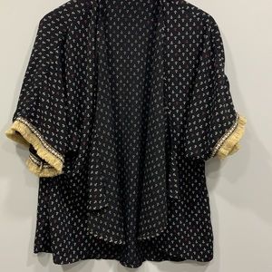 Joyce Anchor Nautical Lightweight Fringe Boho Sleeve Beach Lake Open Blouse